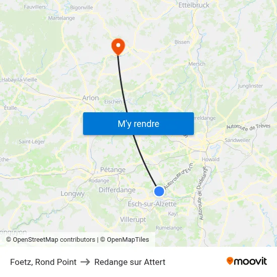Foetz, Rond Point to Redange sur Attert map