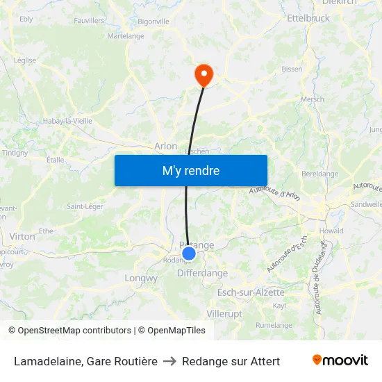 Lamadelaine, Gare Routière to Redange sur Attert map