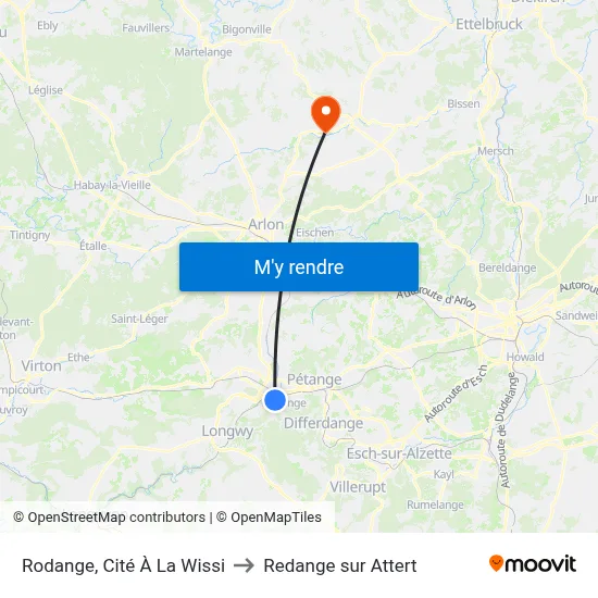 Rodange, Cité À La Wissi to Redange sur Attert map