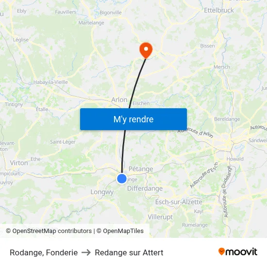 Rodange, Fonderie to Redange sur Attert map