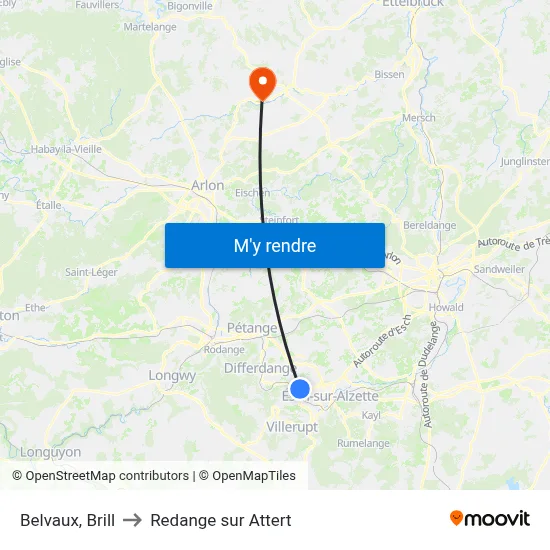 Belvaux, Brill to Redange sur Attert map