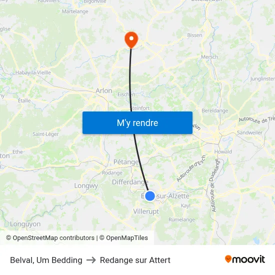 Belval, Um Bedding to Redange sur Attert map