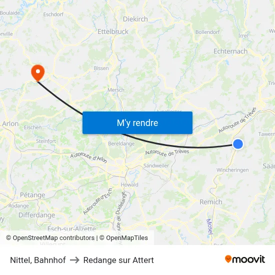 Nittel, Bahnhof to Redange sur Attert map