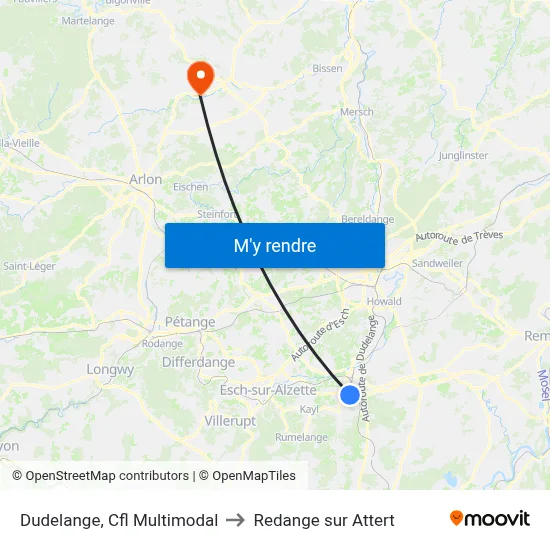 Dudelange, Cfl Multimodal to Redange sur Attert map