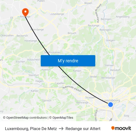 Luxembourg, Place De Metz to Redange sur Attert map