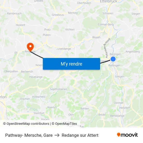 Pathway- Mersche, Gare to Redange sur Attert map