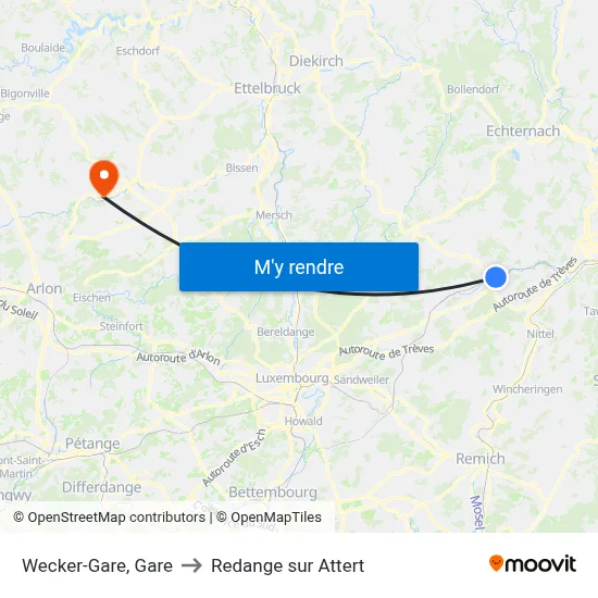 Wecker-Gare, Gare to Redange sur Attert map