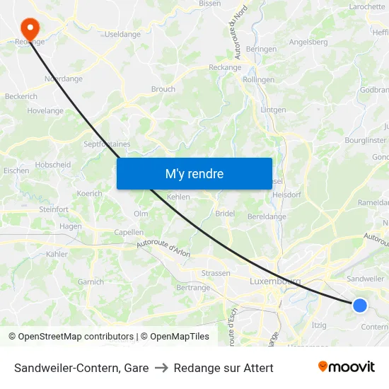 Sandweiler-Contern, Gare to Redange sur Attert map