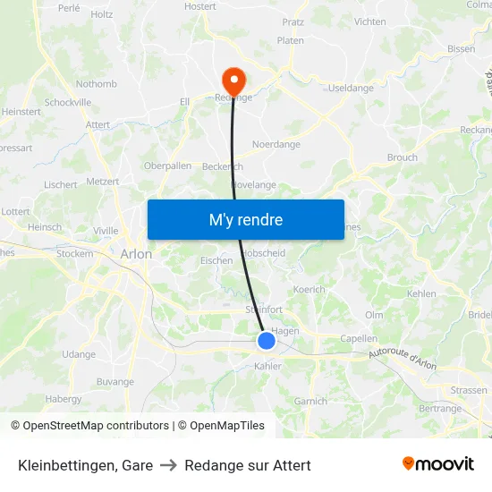 Kleinbettingen, Gare to Redange sur Attert map