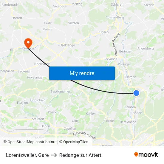 Lorentzweiler, Gare to Redange sur Attert map