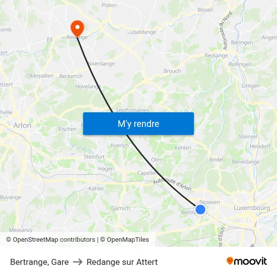 Bertrange, Gare to Redange sur Attert map