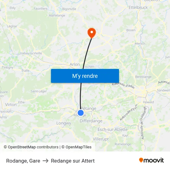 Rodange, Gare to Redange sur Attert map