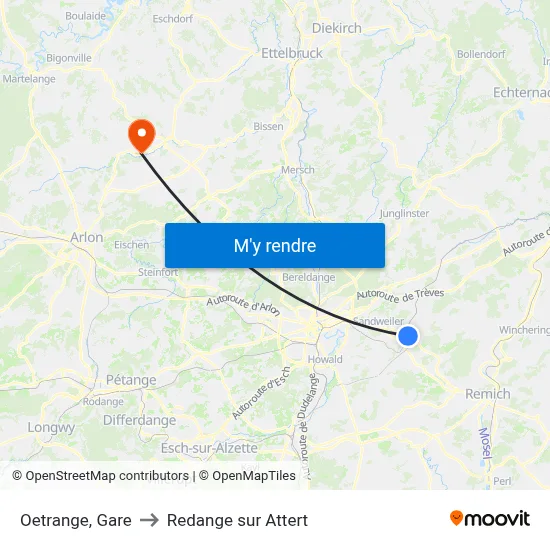 Oetrange, Gare to Redange sur Attert map