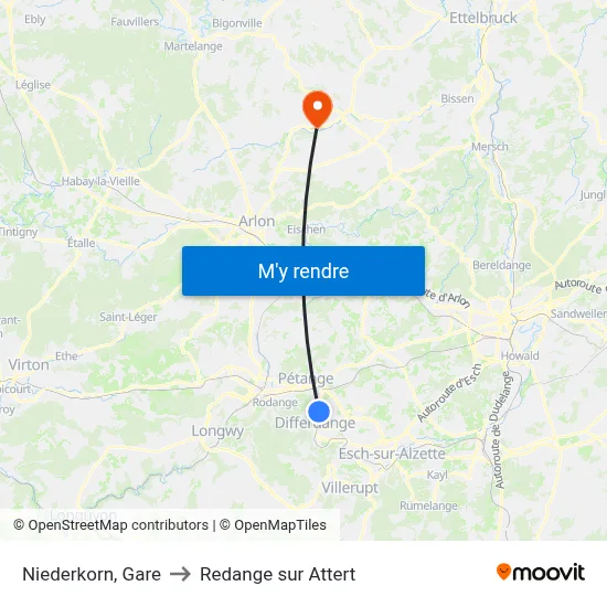Niederkorn, Gare to Redange sur Attert map