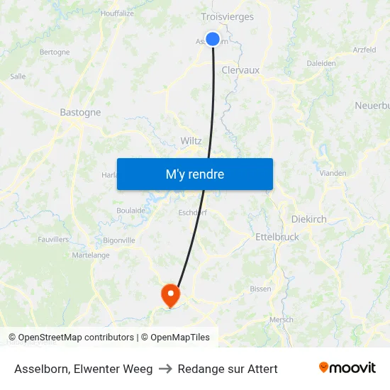 Asselborn, Elwenter Weeg to Redange sur Attert map