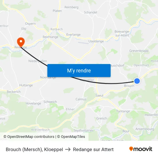 Brouch (Mersch), Kloeppel to Redange sur Attert map