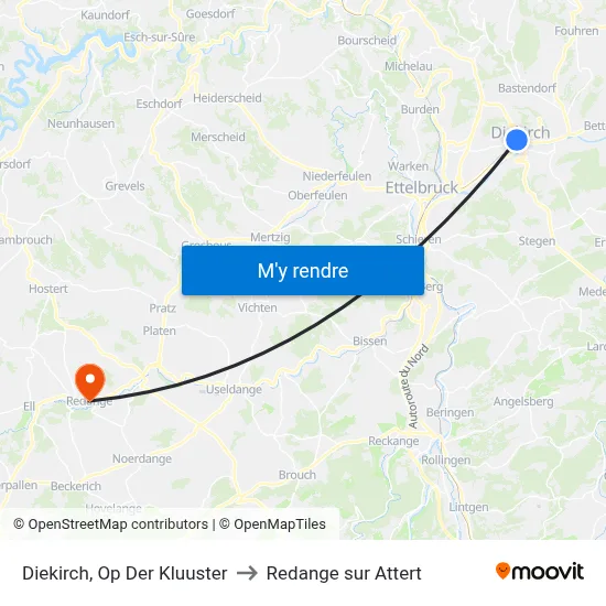 Diekirch, Op Der Kluuster to Redange sur Attert map