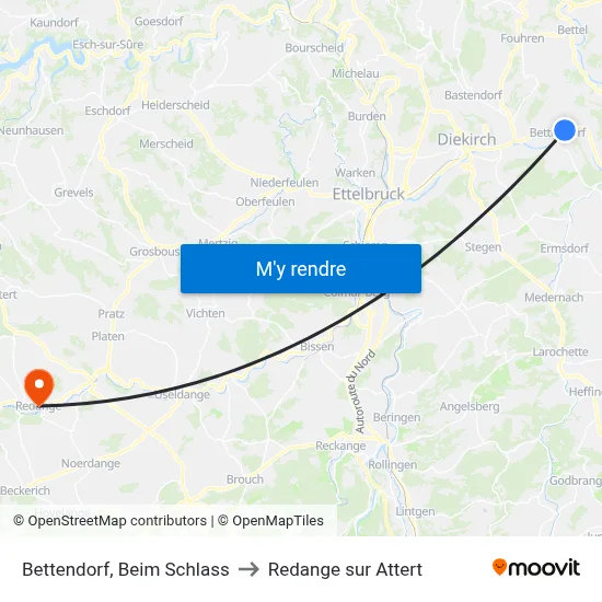 Bettendorf, Beim Schlass to Redange sur Attert map