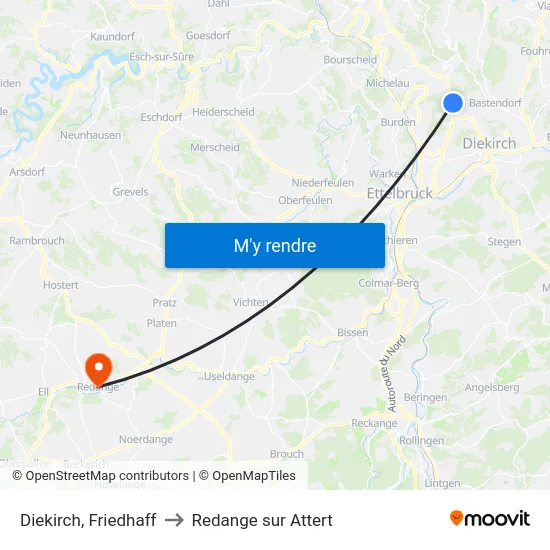 Diekirch, Friedhaff to Redange sur Attert map