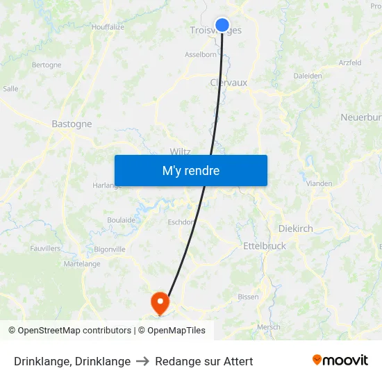 Drinklange, Drinklange to Redange sur Attert map