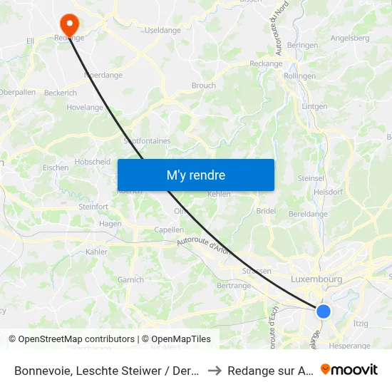 Bonnevoie, Leschte Steiwer / Dernier Sol to Redange sur Attert map