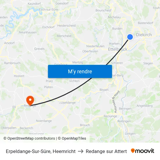 Erpeldange-Sur-Sûre, Heemricht to Redange sur Attert map