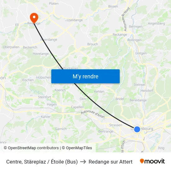 Centre, Stäreplaz / Étoile (Bus) to Redange sur Attert map