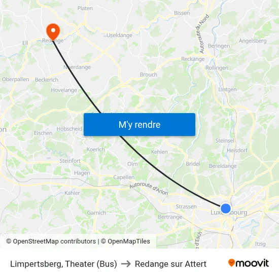 Limpertsberg, Theater (Bus) to Redange sur Attert map