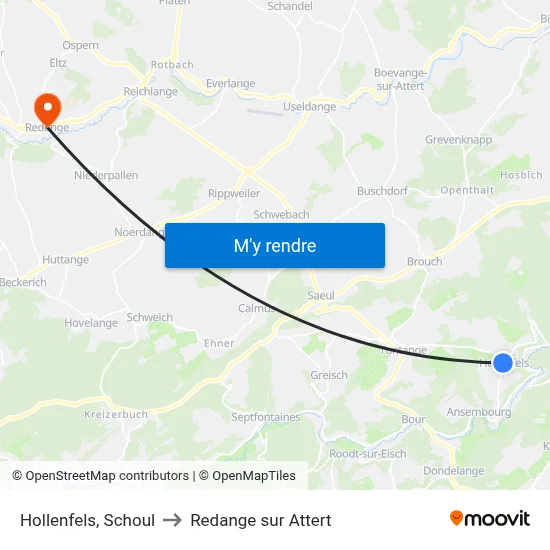 Hollenfels, Schoul to Redange sur Attert map