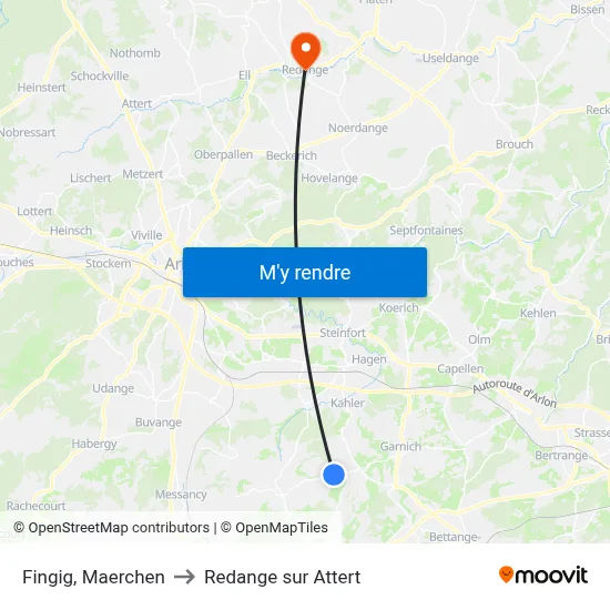Fingig, Maerchen to Redange sur Attert map