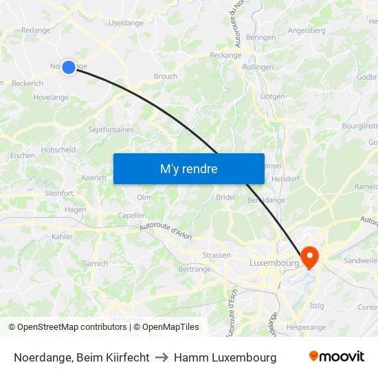 Noerdange, Beim Kiirfecht to Hamm Luxembourg map