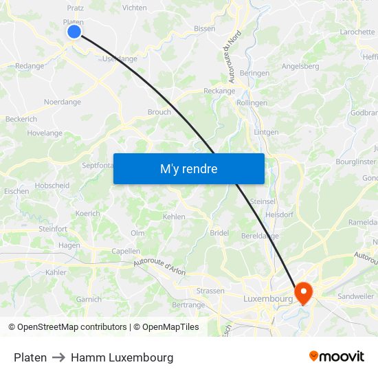 Platen to Hamm Luxembourg map