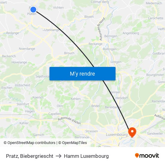 Pratz, Biebergriescht to Hamm Luxembourg map