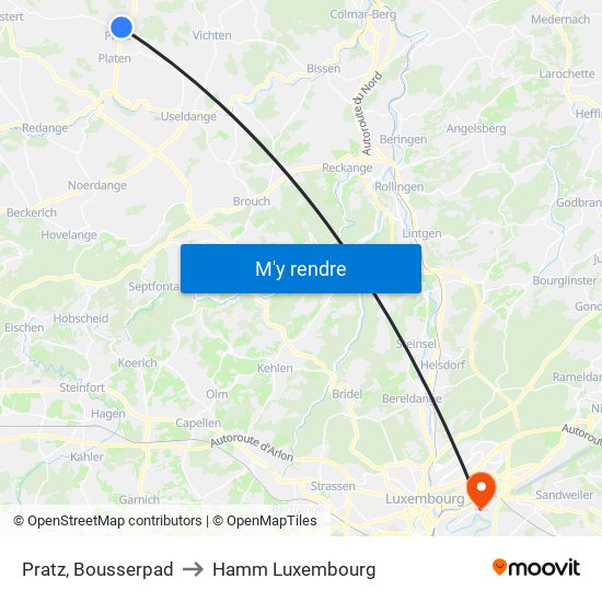 Pratz, Bousserpad to Hamm Luxembourg map