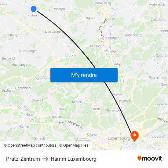 Pratz, Zentrum to Hamm Luxembourg map