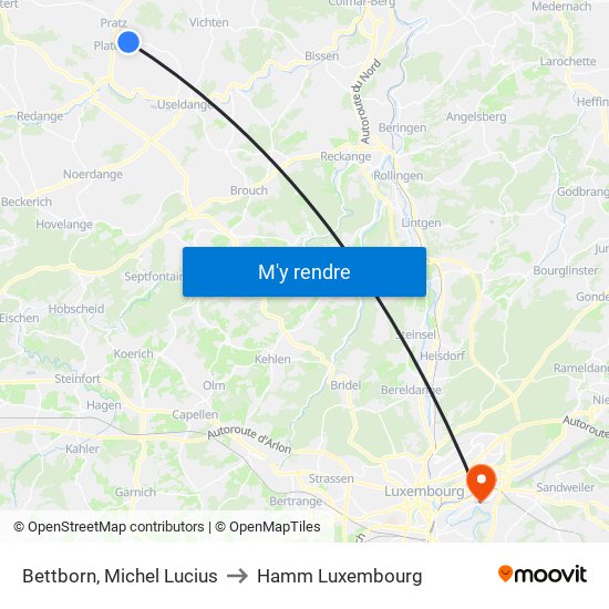 Bettborn, Michel Lucius to Hamm Luxembourg map