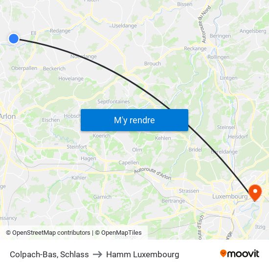 Colpach-Bas, Schlass to Hamm Luxembourg map