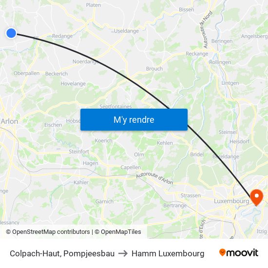 Colpach-Haut, Pompjeesbau to Hamm Luxembourg map