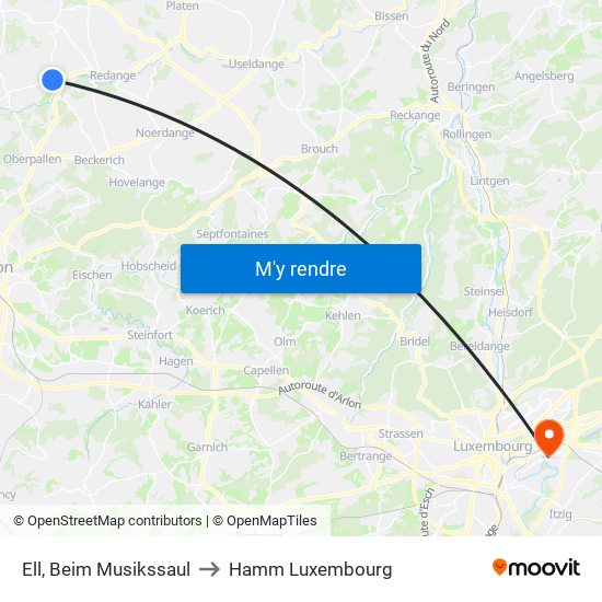 Ell, Beim Musikssaul to Hamm Luxembourg map