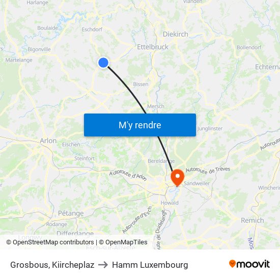 Grosbous, Kiircheplaz to Hamm Luxembourg map