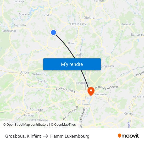 Grosbous, Kiirfënt to Hamm Luxembourg map