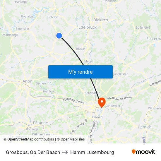 Grosbous, Op Der Baach to Hamm Luxembourg map