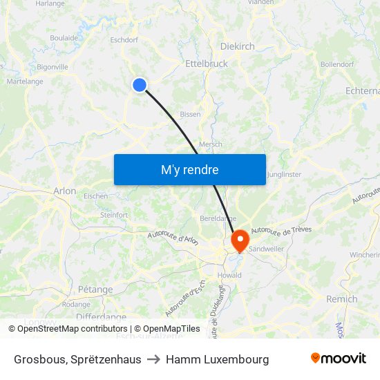 Grosbous, Sprëtzenhaus to Hamm Luxembourg map