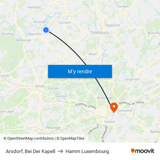 Arsdorf, Bei Der Kapell to Hamm Luxembourg map