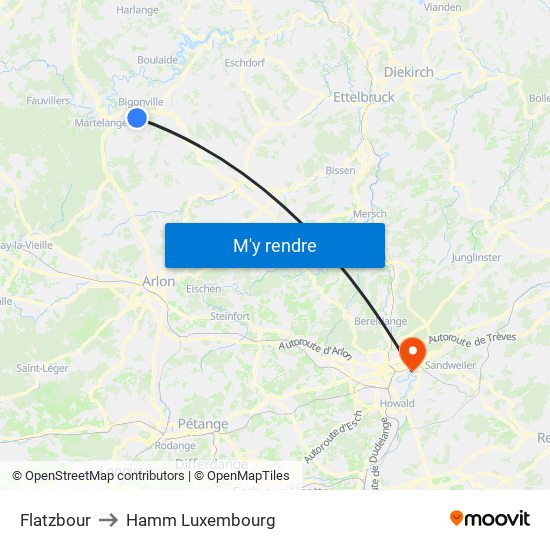 Flatzbour to Hamm Luxembourg map