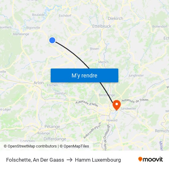 Folschette, An Der Gaass to Hamm Luxembourg map