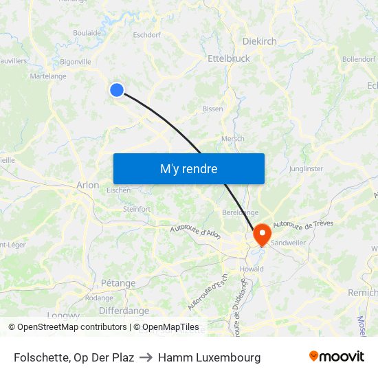 Folschette, Op Der Plaz to Hamm Luxembourg map