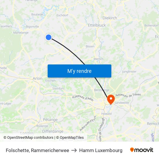 Folschette, Rammericherwee to Hamm Luxembourg map