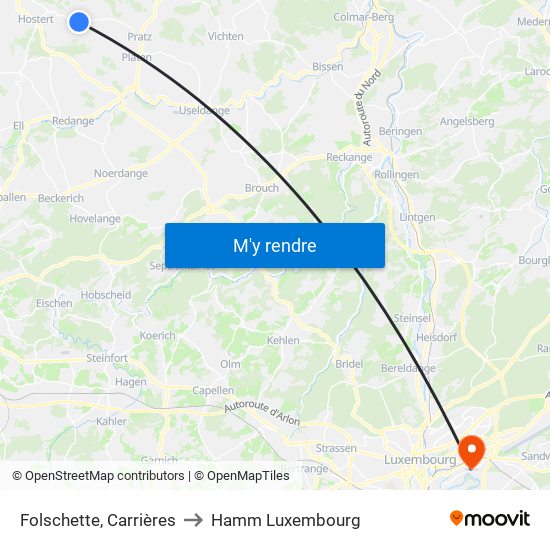 Folschette, Carrières to Hamm Luxembourg map