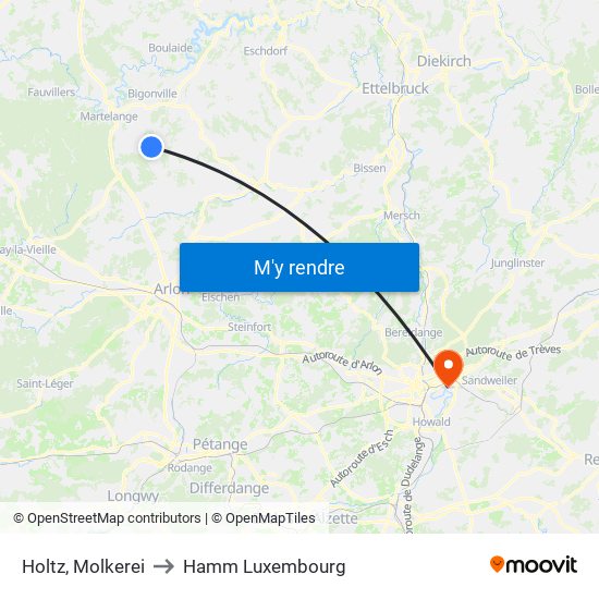 Holtz, Molkerei to Hamm Luxembourg map